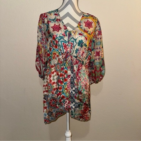 NWT Johnny Was Top Multicolor Floral Starfish V Neck Button Down Tunic Top S - Picture 12 of 12